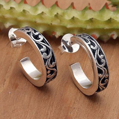 Primary image for Classic Sterling Silver Half-Hoop Earrings from Bali Harmony in Bali