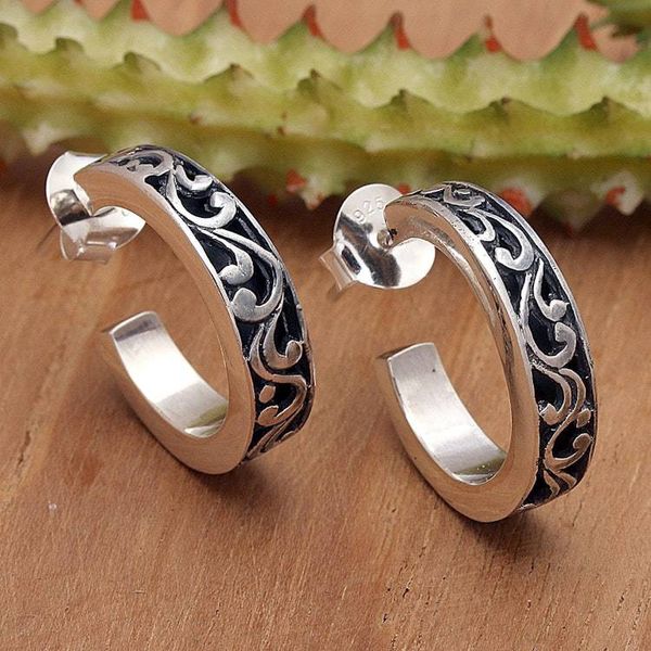 Alternate image for Classic Sterling Silver Half-Hoop Earrings from Bali Harmony in Bali