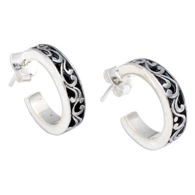 Alternate image for Classic Sterling Silver Half-Hoop Earrings from Bali Harmony in Bali
