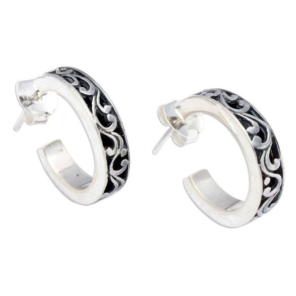 Alternate image for Classic Sterling Silver Half-Hoop Earrings from Bali Harmony in Bali