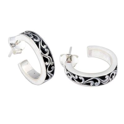 Alternate image for Classic Sterling Silver Half-Hoop Earrings from Bali Harmony in Bali