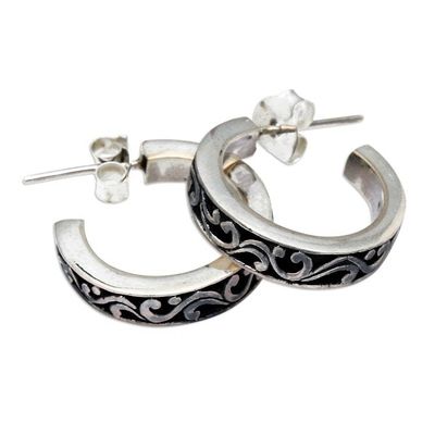 Alternate image for Classic Sterling Silver Half-Hoop Earrings from Bali Harmony in Bali