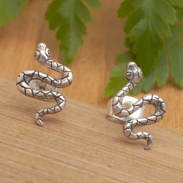 Alternate image for Polished Snake-Shaped Sterling Silver Button Earrings Snake Prodigy