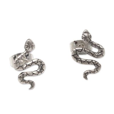 Alternate image for Polished Snake-Shaped Sterling Silver Button Earrings Snake Prodigy
