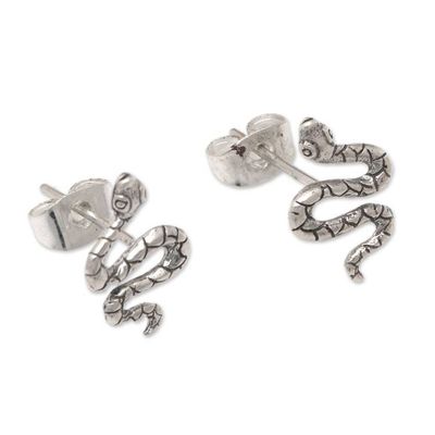 Alternate image for Polished Snake-Shaped Sterling Silver Button Earrings Snake Prodigy