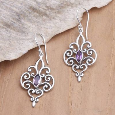 Alternate image for Amethyst and Sterling Silver Dangle Earrings from Bali Romantic Shield