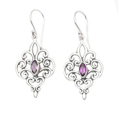 Alternate image for Amethyst and Sterling Silver Dangle Earrings from Bali Romantic Shield