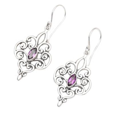 Alternate image for Amethyst and Sterling Silver Dangle Earrings from Bali Romantic Shield