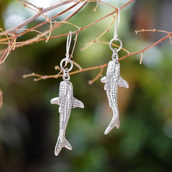 Alternate image for Whale-Shaped Sterling Silver Dangle Earrings Made in Bali Whale Spirit