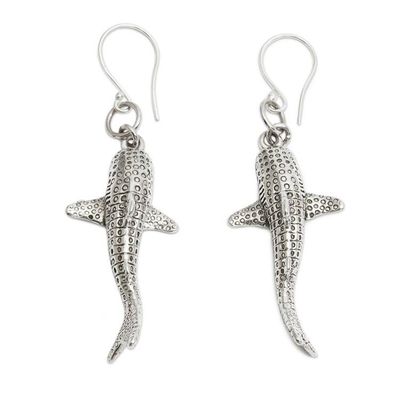 Alternate image for Whale-Shaped Sterling Silver Dangle Earrings Made in Bali Whale Spirit