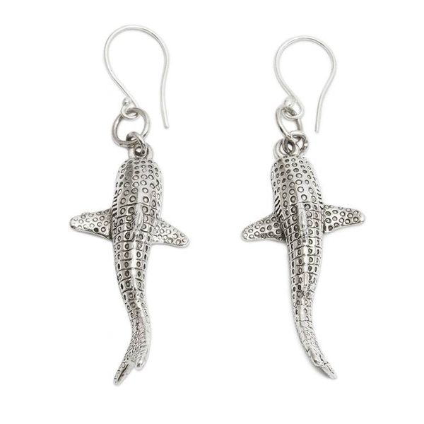 Alternate image for Whale-Shaped Sterling Silver Dangle Earrings Made in Bali Whale Spirit