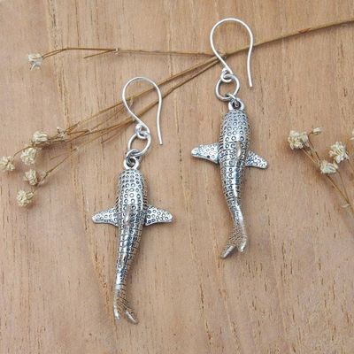 Alternate image for Whale-Shaped Sterling Silver Dangle Earrings Made in Bali Whale Spirit