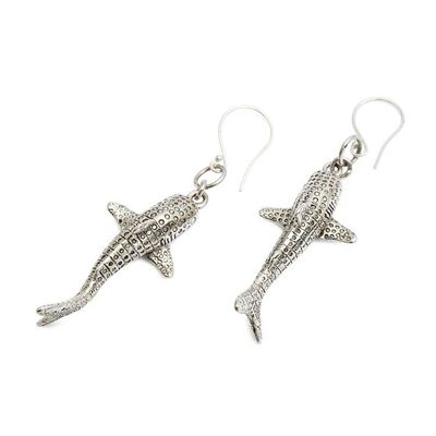 Alternate image for Whale-Shaped Sterling Silver Dangle Earrings Made in Bali Whale Spirit