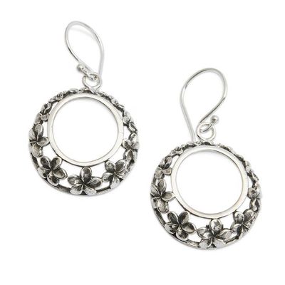 Alternate image for Balinese-Made Sterling Silver Plumeria Bloom Dangle Earrings Plumeria Essence