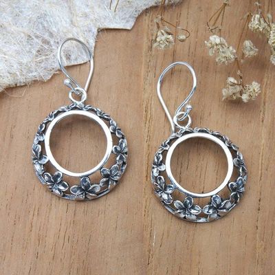 Alternate image for Balinese-Made Sterling Silver Plumeria Bloom Dangle Earrings Plumeria Essence