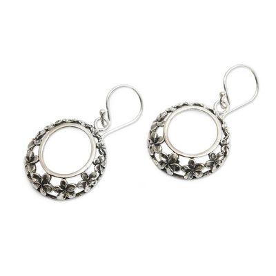 Alternate image for Balinese-Made Sterling Silver Plumeria Bloom Dangle Earrings Plumeria Essence