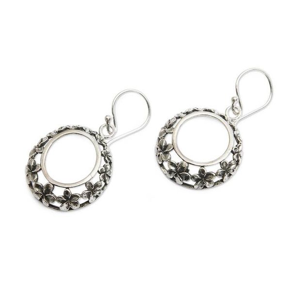 Alternate image for Balinese-Made Sterling Silver Plumeria Bloom Dangle Earrings Plumeria Essence