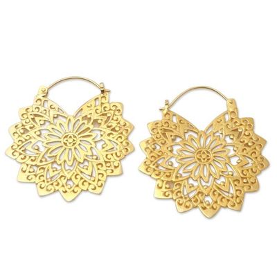 Primary image for Gold-Plated Brass Mandala Hoop Earrings Healing Mandala