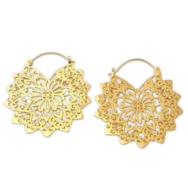 Alternate image for Gold-Plated Brass Mandala Hoop Earrings Healing Mandala