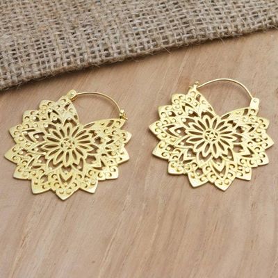 Alternate image for Gold-Plated Brass Mandala Hoop Earrings Healing Mandala