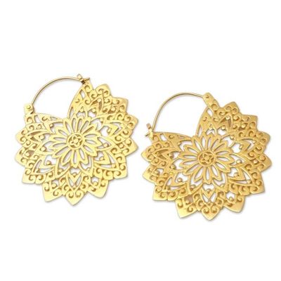 Alternate image for Gold-Plated Brass Mandala Hoop Earrings Healing Mandala
