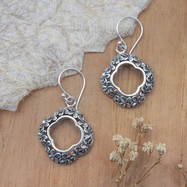 Alternate image for Folk Art Floral Sterling Silver Dangle Earrings from Bali Spring Vestiges