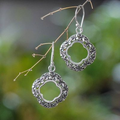 Alternate image for Folk Art Floral Sterling Silver Dangle Earrings from Bali Spring Vestiges