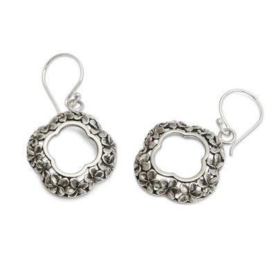 Alternate image for Folk Art Floral Sterling Silver Dangle Earrings from Bali Spring Vestiges