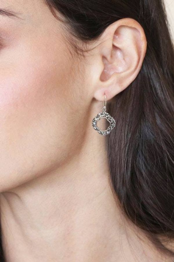 Alternate image for Folk Art Floral Sterling Silver Dangle Earrings from Bali Spring Vestiges