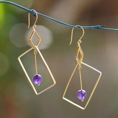 Main image for Geometric-Themed 18k Gold-Plated Amethyst Dangle Earrings My Wise Reflection
