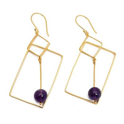 Alternate image for Geometric-Themed 18k Gold-Plated Amethyst Dangle Earrings My Wise Reflection