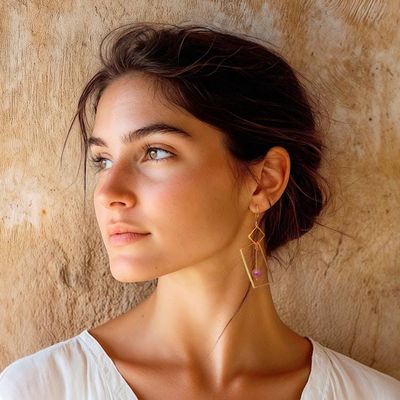 Alternate image for Geometric-Themed 18k Gold-Plated Amethyst Dangle Earrings My Wise Reflection