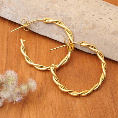 Main image for High-Polished 18k Gold-Plated Rope-Shaped Half-Hoop Earrings Ropes of Victory