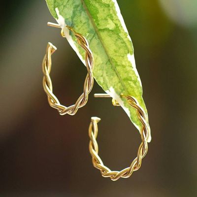 Alternate image for High-Polished 18k Gold-Plated Rope-Shaped Half-Hoop Earrings Ropes of Victory