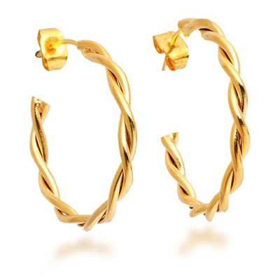 Alternate image for High-Polished 18k Gold-Plated Rope-Shaped Half-Hoop Earrings Ropes of Victory