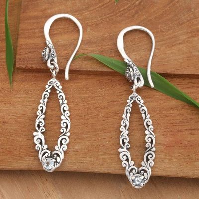 Main image for Swirl and Floral-Themed Blue Topaz Silver Dangle Earrings Azure Swirls