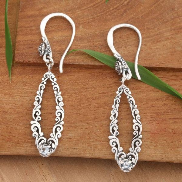 Alternate image for Swirl and Floral-Themed Blue Topaz Silver Dangle Earrings Azure Swirls