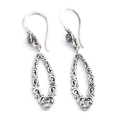 Alternate image for Swirl and Floral-Themed Blue Topaz Silver Dangle Earrings Azure Swirls