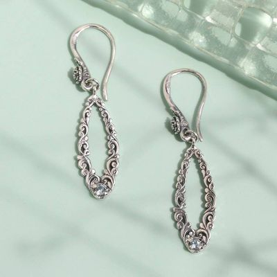 Alternate image for Swirl and Floral-Themed Blue Topaz Silver Dangle Earrings Azure Swirls