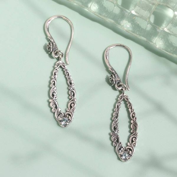 Alternate image for Swirl and Floral-Themed Blue Topaz Silver Dangle Earrings Azure Swirls