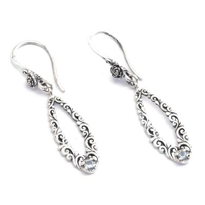 Alternate image for Swirl and Floral-Themed Blue Topaz Silver Dangle Earrings Azure Swirls