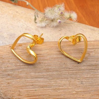 Alternate image for Romantic Heart-Shaped 18k Gold-Plated Brass Button Earrings My Gleaming Love