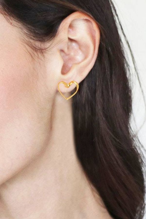Alternate image for Romantic Heart-Shaped 18k Gold-Plated Brass Button Earrings My Gleaming Love