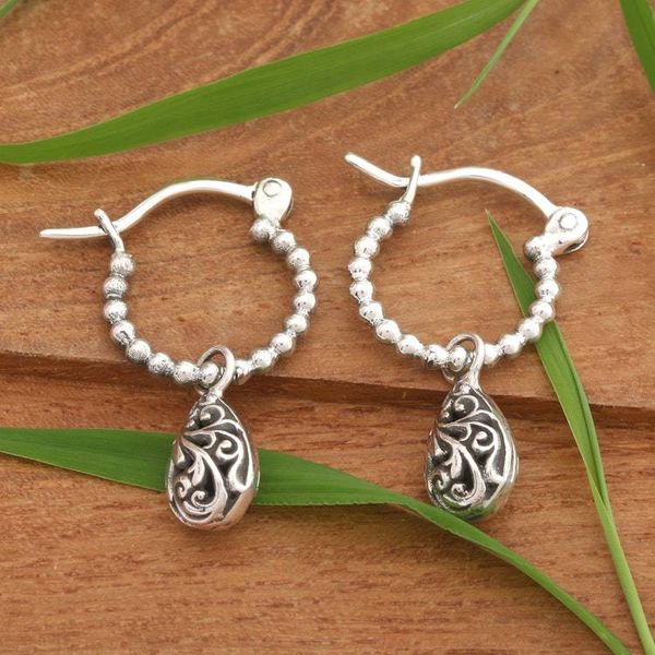 Alternate image for Sterling Silver Hoop Earrings with Orb and Vine Motifs Orbs and Vines