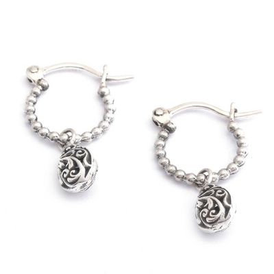 Alternate image for Sterling Silver Hoop Earrings with Orb and Vine Motifs Orbs and Vines