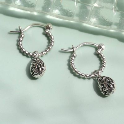 Alternate image for Sterling Silver Hoop Earrings with Orb and Vine Motifs Orbs and Vines