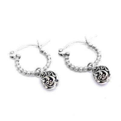Alternate image for Sterling Silver Hoop Earrings with Orb and Vine Motifs Orbs and Vines