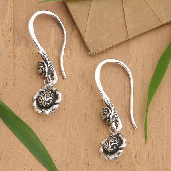 Alternate image for Floral-Themed Sterling Silver Dangle Earrings from Bali Blooming Flair