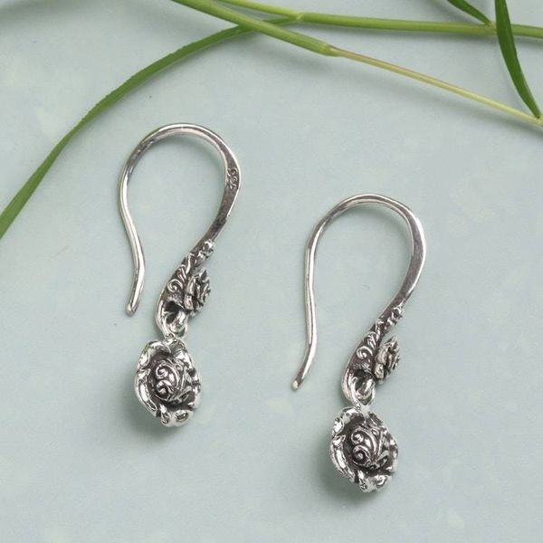Alternate image for Floral-Themed Sterling Silver Dangle Earrings from Bali Blooming Flair