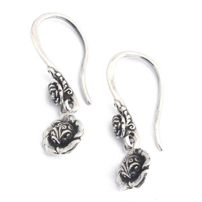 Alternate image for Floral-Themed Sterling Silver Dangle Earrings from Bali Blooming Flair